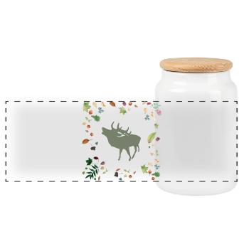 Deer with autumn leaves - Panoramic Cookie Jar with Wooden Lid - white - Front