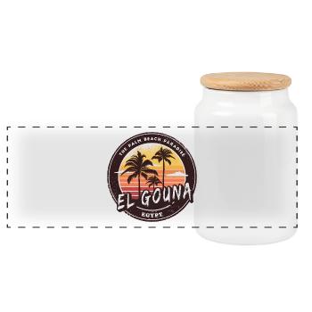 El Gouna Ägypten Vintage Palmen Design - Panorama Keksdose mit Holzdeckel - Weiß - Vorne