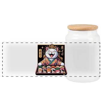 Sushi Weiße Katze Kimono Maki Nigiri Geschenk - Panorama Keksdose mit Holzdeckel - Weiß - Vorne