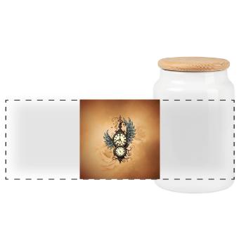 Flowers and mechanics: the magic of the steampunk clock. - Panoramic Cookie Jar with Wooden Lid - white - Front