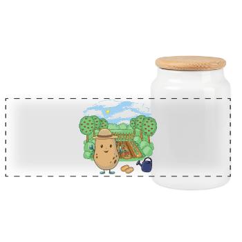 Potato Farmer Vegetable Garden Potatoes Farmer - Panoramic Cookie Jar with Wooden Lid - white - Front