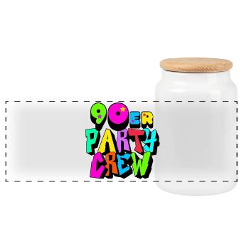 90er Party Crew Neon Design - Panorama Keksdose mit Holzdeckel - Weiß - Vorne