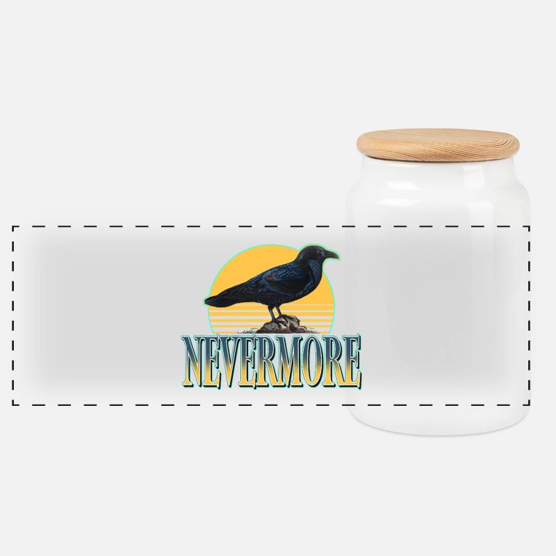 Nevermore – Raben & Gothic Ästhetik - Panorama Keksdose mit Holzdeckel - Weiß