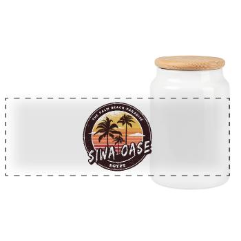 Siwa Oase Ägypten Vintage Palmen Design - Panorama Keksdose mit Holzdeckel - Weiß - Vorne