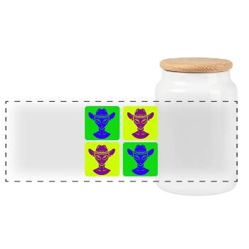 Alien Cowboy Pop-Art Design - Panorama Keksdose mit Holzdeckel - Weiß - Vorne