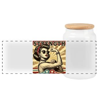 Stärke starke coole Frau Rockabilly Geschenk - Panorama Keksdose mit Holzdeckel - Weiß - Vorne