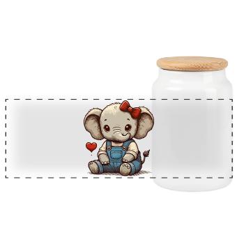 Bébé éléphant en salopette vintage - Boîte à biscuits avec couvercle en bois - blanc - Devant