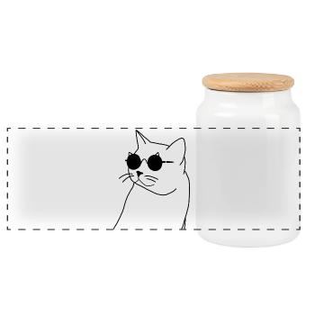 Chat avec des lunettes de soleil - Boîte à biscuits avec couvercle en bois - blanc - Devant
