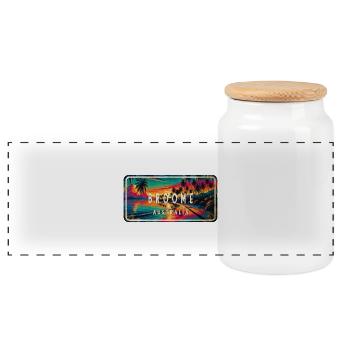 Broome Australien Palmen Schild Design - Panorama Keksdose mit Holzdeckel - Weiß - Vorne