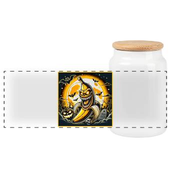 Spooky Halloween Banana - Panoramic Cookie Jar with Wooden Lid - white - Front