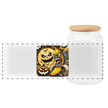 Spooky Halloween Banana - Panoramic Cookie Jar with Wooden Lid - white - Front