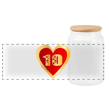 10. Geburtstag Herz - Zahl ZEHN JAHRE - Panorama Keksdose mit Holzdeckel - Weiß - Vorne