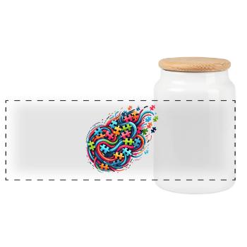 Design coloré inspiré des puzzles - Boîte à biscuits avec couvercle en bois - blanc - Devant