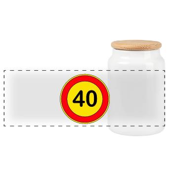 40th birthday , 40 years , traffic sign yellow - Panoramic Cookie Jar with Wooden Lid - white - Front