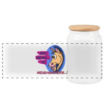Neigh Sayers Wortspiel-Pferde-Design - Panorama Keksdose mit Holzdeckel - Weiß - Vorne