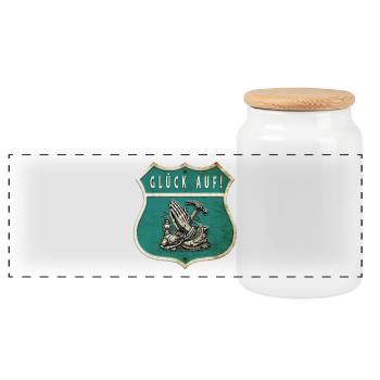 Mining – Faith & Work - Panoramic Cookie Jar with Wooden Lid - white - Front