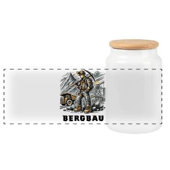 Hard work in mining - Panoramic Cookie Jar with Wooden Lid - white - Front