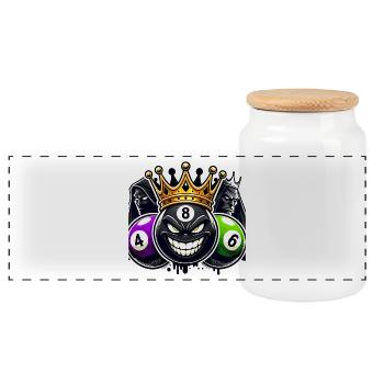 Billiard King – The 8-Ball Reign - Panoramic Cookie Jar with Wooden Lid - white - Front