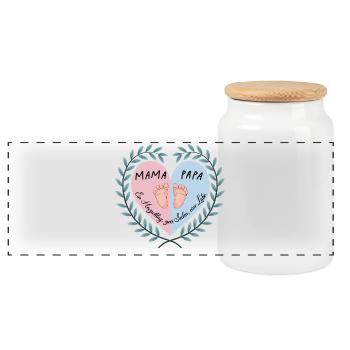Herzschlag: Mama, Papa & Baby Design - Panorama Keksdose mit Holzdeckel - Weiß - Vorne