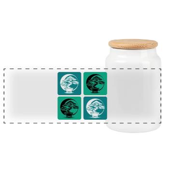 Bonsai Yin Yang - Panoramic Cookie Jar with Wooden Lid - white - Front