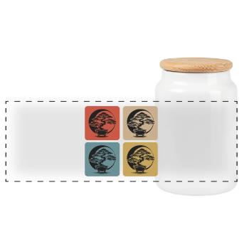 Bonsai Sunset - Panoramic Cookie Jar with Wooden Lid - white - Front