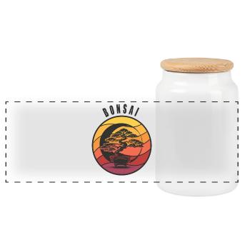 Bonsai Yin Yang - Panoramic Cookie Jar with Wooden Lid - white - Front