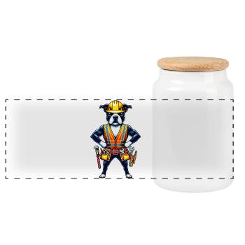 Bostie Construction Worker - Panoramic Cookie Jar with Wooden Lid - white - Front