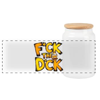 F*ck the d*ck - Panoramic Cookie Jar with Wooden Lid - white - Front