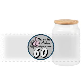 60th Birthday, Real Life - Panoramic Cookie Jar with Wooden Lid - white - Front