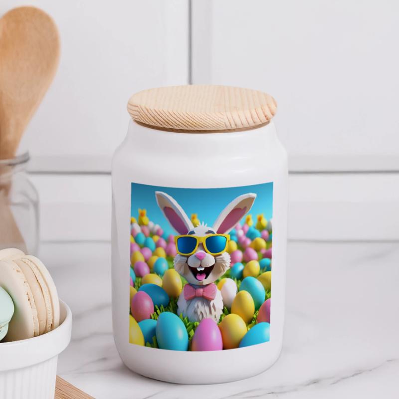 Easter, Happy Easter, Easter Panoramic Cookie Jar with Wooden Lid
