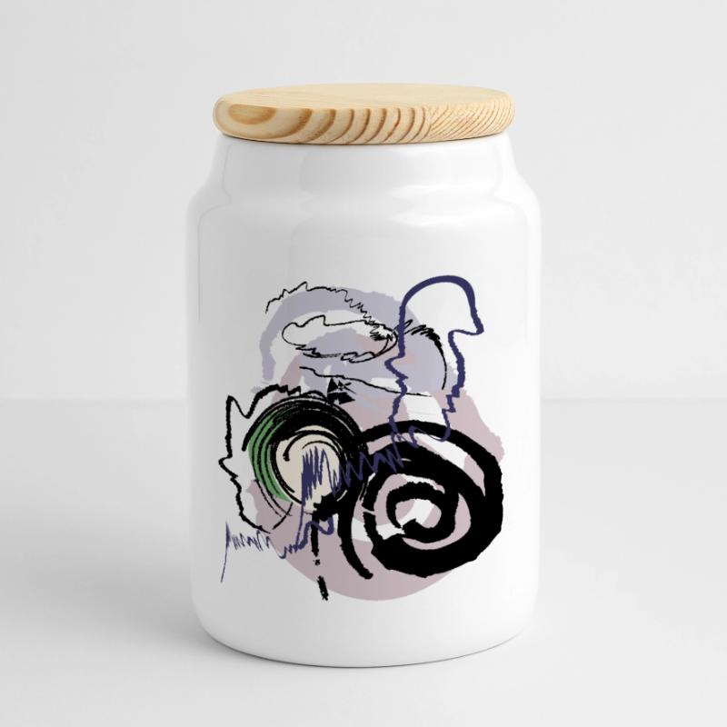 Abstract pattern Panoramic Cookie Jar with Wooden Lid
