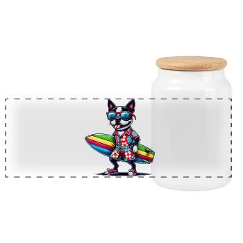 Bostie Surfer Vibes Design - Panorama Keksdose mit Holzdeckel - Weiß - Vorne