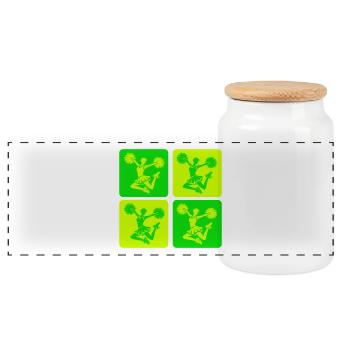 Cheerleader Design - Panoramic Cookie Jar with Wooden Lid - white - Front