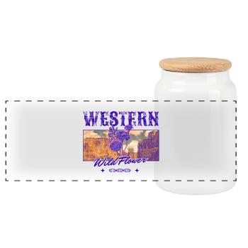 Western Wildflower – Retro Country Ästhetik - Panorama Keksdose mit Holzdeckel - Weiß - Vorne