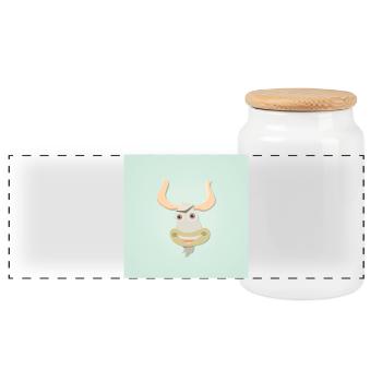 Fröhliche Illustration eines Yakkopfes - Panorama Keksdose mit Holzdeckel - Weiß - Vorne