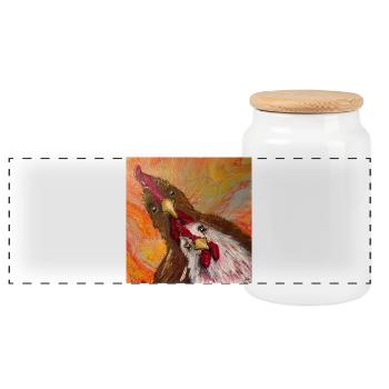 Coq et poulet - Boîte à biscuits avec couvercle en bois - blanc - Devant