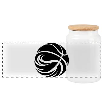 Dessin de ballon de basket-ball - Boîte à biscuits avec couvercle en bois - blanc - Devant