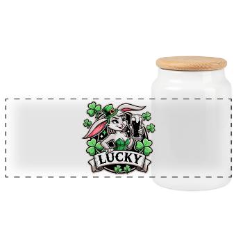 Saint-Patrick Bunny Bunny Bunny Happy - Boîte à biscuits avec couvercle en bois - blanc - Devant