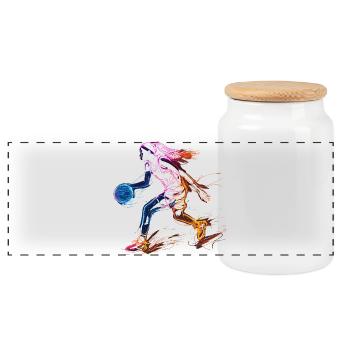 Croquis de joueur de basket-ball - Boîte à biscuits avec couvercle en bois - blanc - Devant
