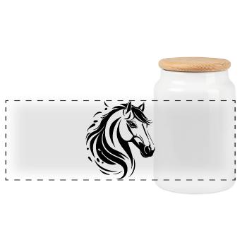 Stylish horse motif in black - Panoramic Cookie Jar with Wooden Lid - white - Front