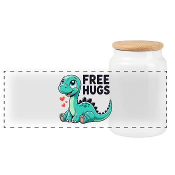 Apatosaurus Dino Baby Free Hugs Gift - Panoramic Cookie Jar with Wooden Lid - white - Front
