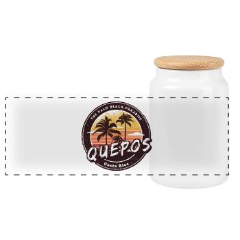 Quepos – Costa Rica Palm Trees Beach Design - Panoramic Cookie Jar with Wooden Lid - white - Front