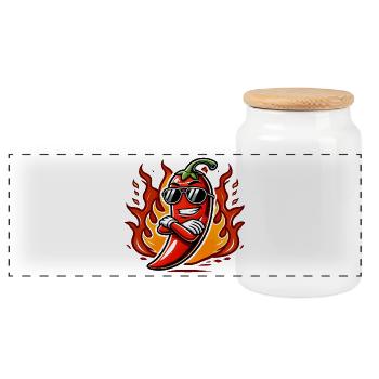 Cool chili - Panoramic Cookie Jar with Wooden Lid - white - Front