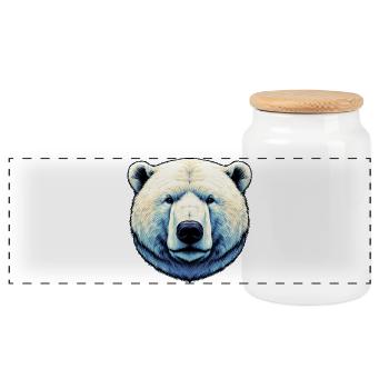 White polar bear - Panoramic Cookie Jar with Wooden Lid - white - Front