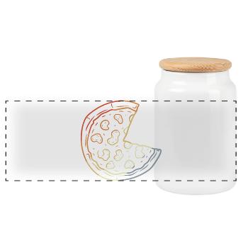 Pizza Line Art Retro - Panorama Keksdose mit Holzdeckel - Weiß - Vorne