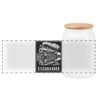 Steam Locomotive Railroad Worker Retro - Panoramic Cookie Jar with Wooden Lid - white - Front