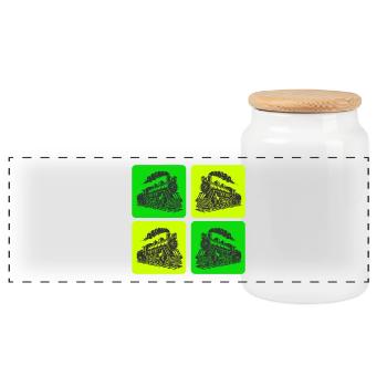 Steam locomotive retro design - Panoramic Cookie Jar with Wooden Lid - white - Front