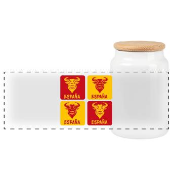 Spanien Stier Nationalfarben Design - Panorama Keksdose mit Holzdeckel - Weiß - Vorne