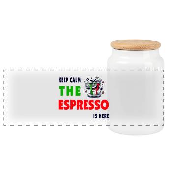 Espresso Italien / Kaffee Design - Panorama Keksdose mit Holzdeckel - Weiß - Vorne