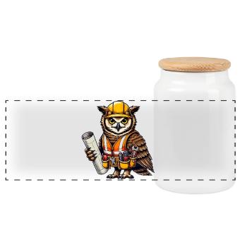 Construction Worker Owl – Clever & Crafty! - Panoramic Cookie Jar with Wooden Lid - white - Front